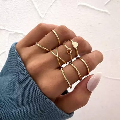Thin Layer Knot Rings Set Of 8 | Gold Plated