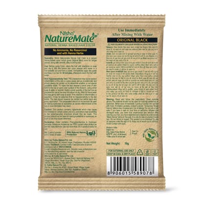 Nisha Nature Mate Henna Based Hair Colour Original Black 10gm Pack of 10, No Ammonia, No Resorcinol, 100% Grey Coverage