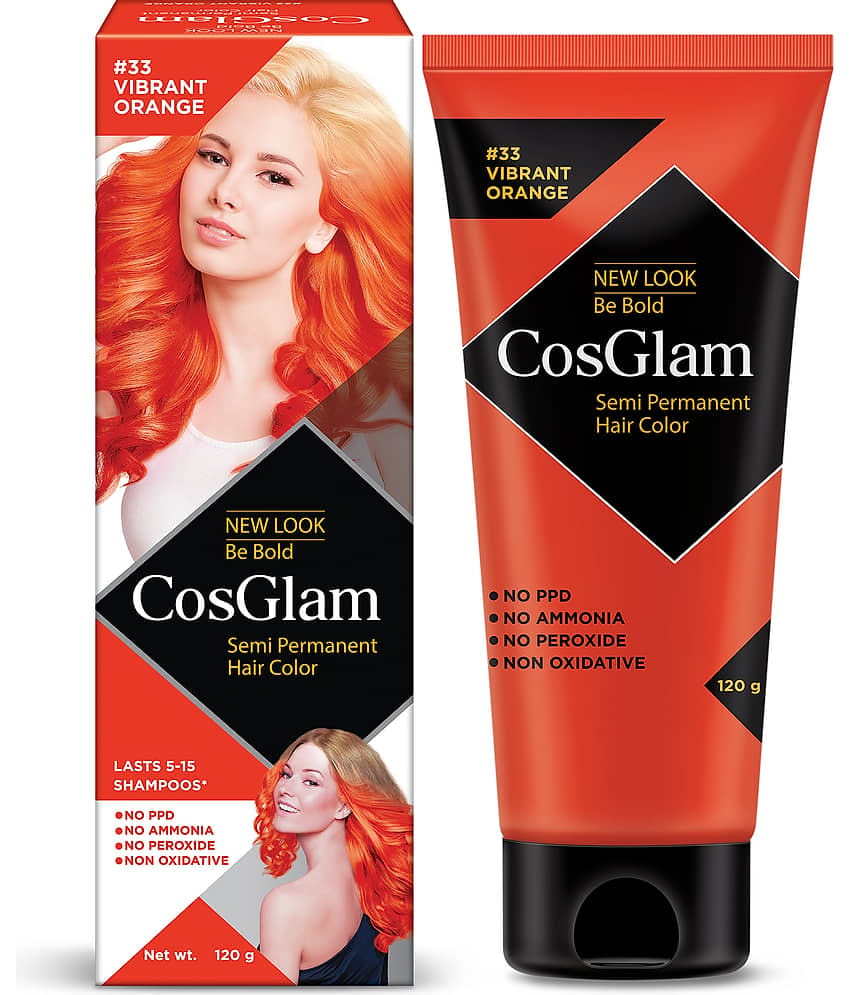COSGLAM Semi Permanent Hair Color, No Peroxide, Non Oxidative, Ammonia Free Hair Colour 33 Vibrant Orange - 120gm