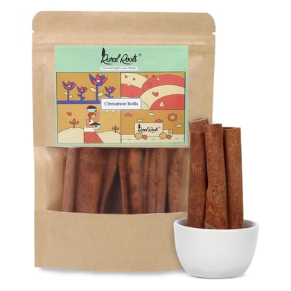 Rural Roots Cinnamon Rolls - 50g | Cinnamon Sticks | Whole Dalchini Sticks | Whole Bark/Sabut Dal Chini | 100% Natural & Organic | Flavourful for Cooking, Seasoning, Baking