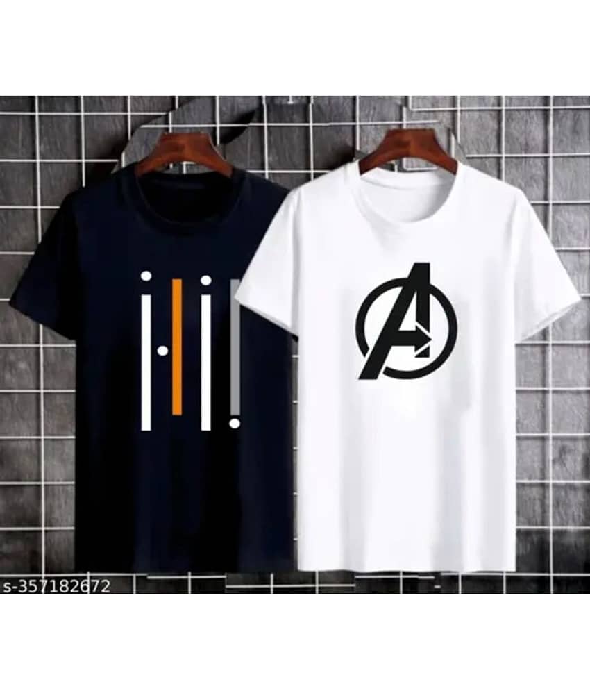 TREND SKY Polyester Regular Fit Printed Half Sleeves Men's Round T-Shirt - Multicolor ( Pack of 2 )