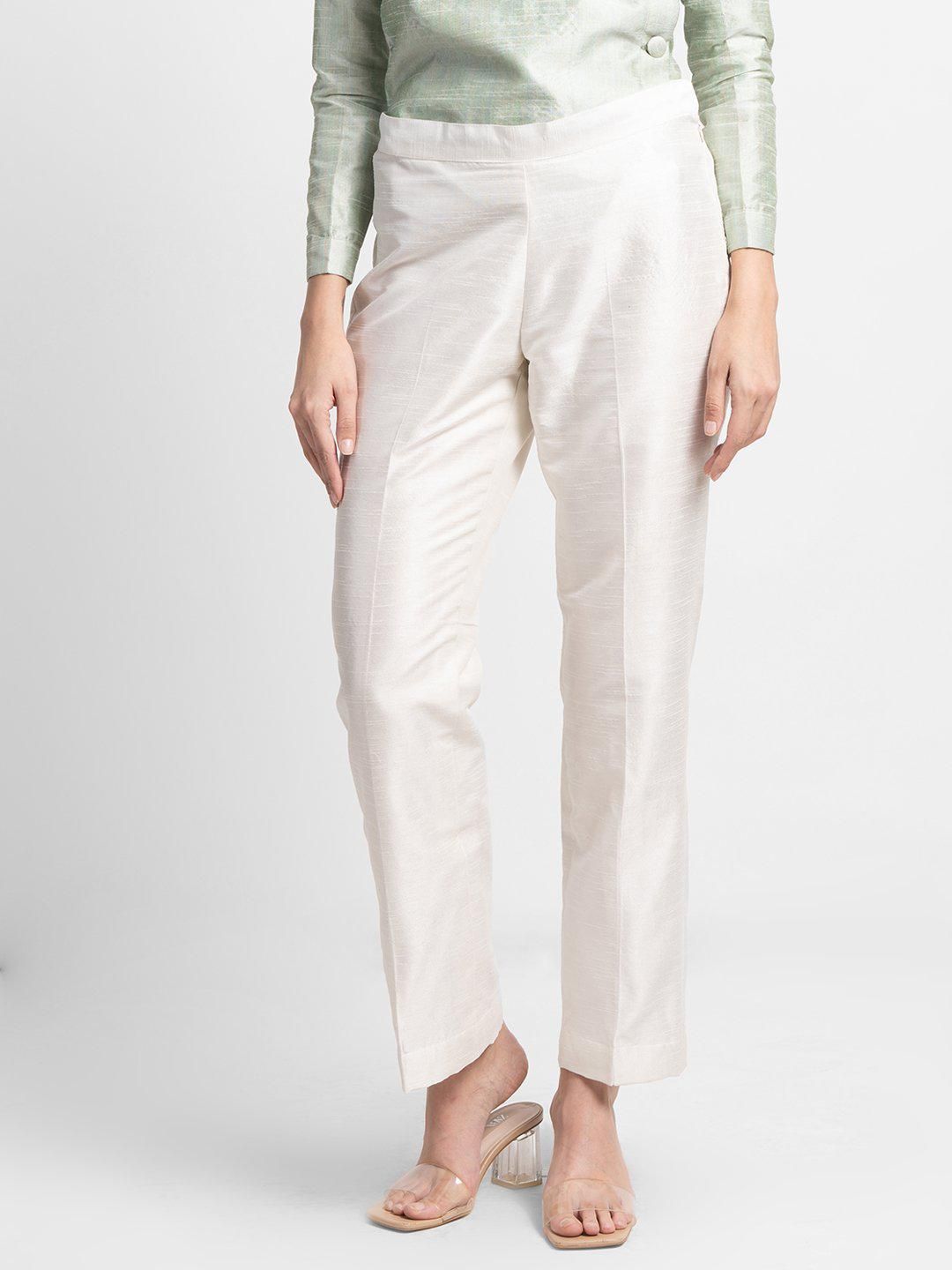 Dupioni Mid Waist Trouser - Creamy White-S