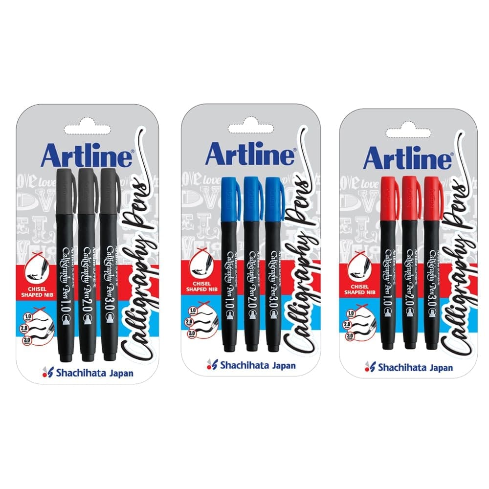 Ergoline Calligraphy Set Of 3 Black, Blue and Red | For Lettering and Decoration | Water Based Ink