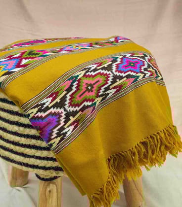 Himkara Mustard Kullu Shawl – Handwoven Himachali Woolen Shawl for Women