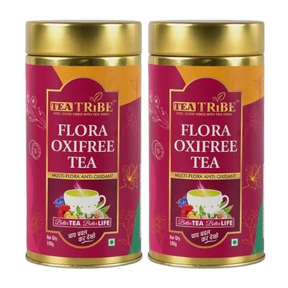 TEA TRIBE Herbal Tea Flora Oxifree Pink Loose Leaf Herbal Blend 100 Gm Floral Ingredient for Hot Infusion and Product Development (Pack of - 2)