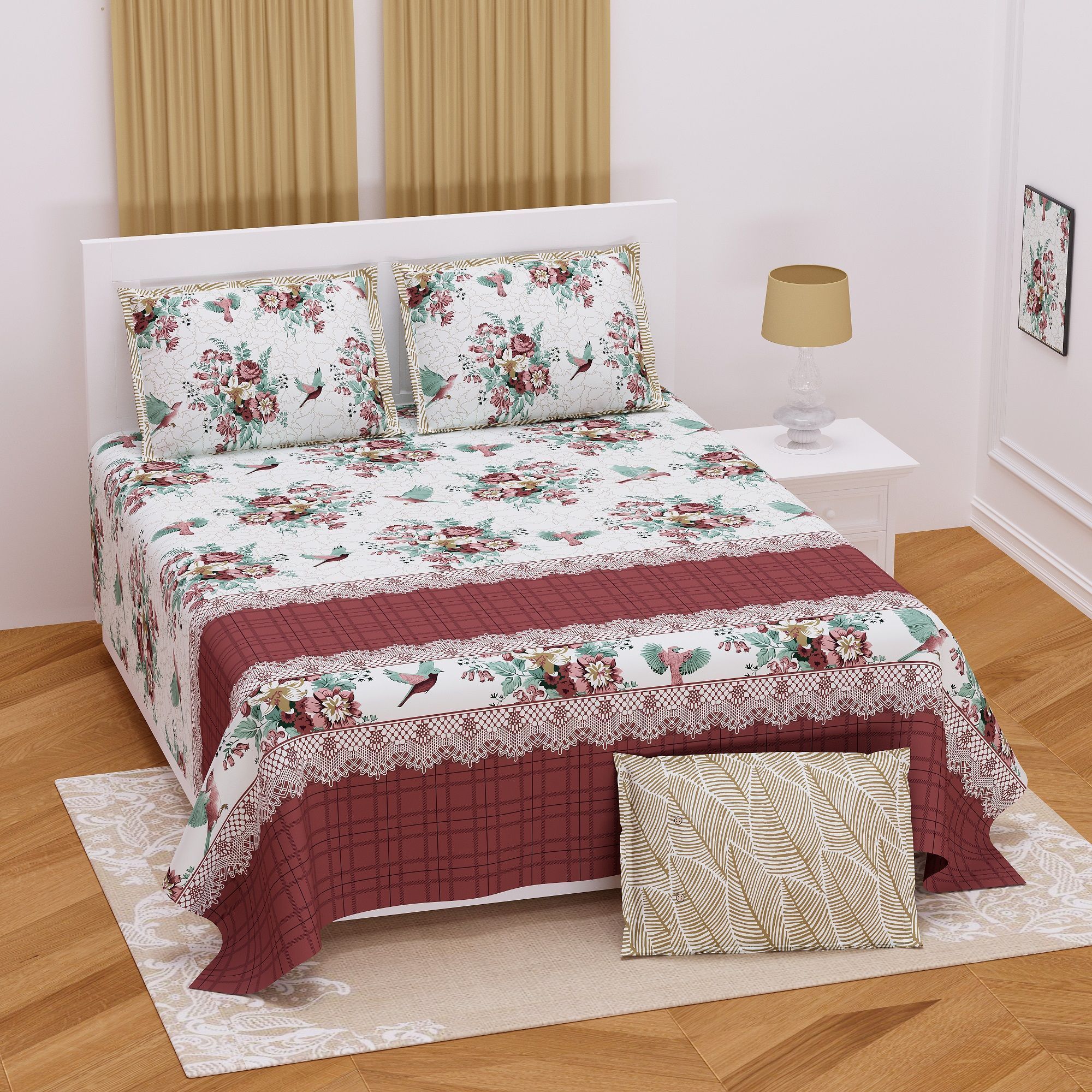3001-Hometrade India-Standard King Size (90*108 Inches) Double Bedsheet With 2 Pillow Cover-RJ-14-Jaipur lining-3295