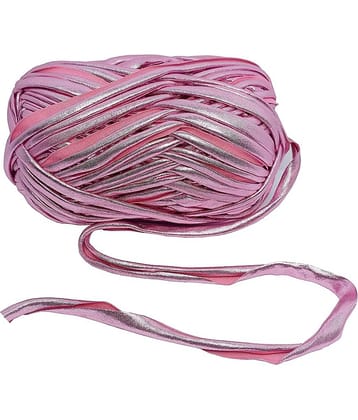 PRANSUNITA Metallic Shining Sparkle T-Shirt Knitting Yarn – 100 GMS - for Hand Knit Clutch Bag Backpack Bulky Blanket Cushion Crochet Glossy Yarn – Color - Pink