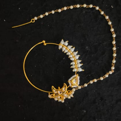 ZEVAR I Polki Nath/Nathni/Nose Ring With A Chain - No Piercing Needed