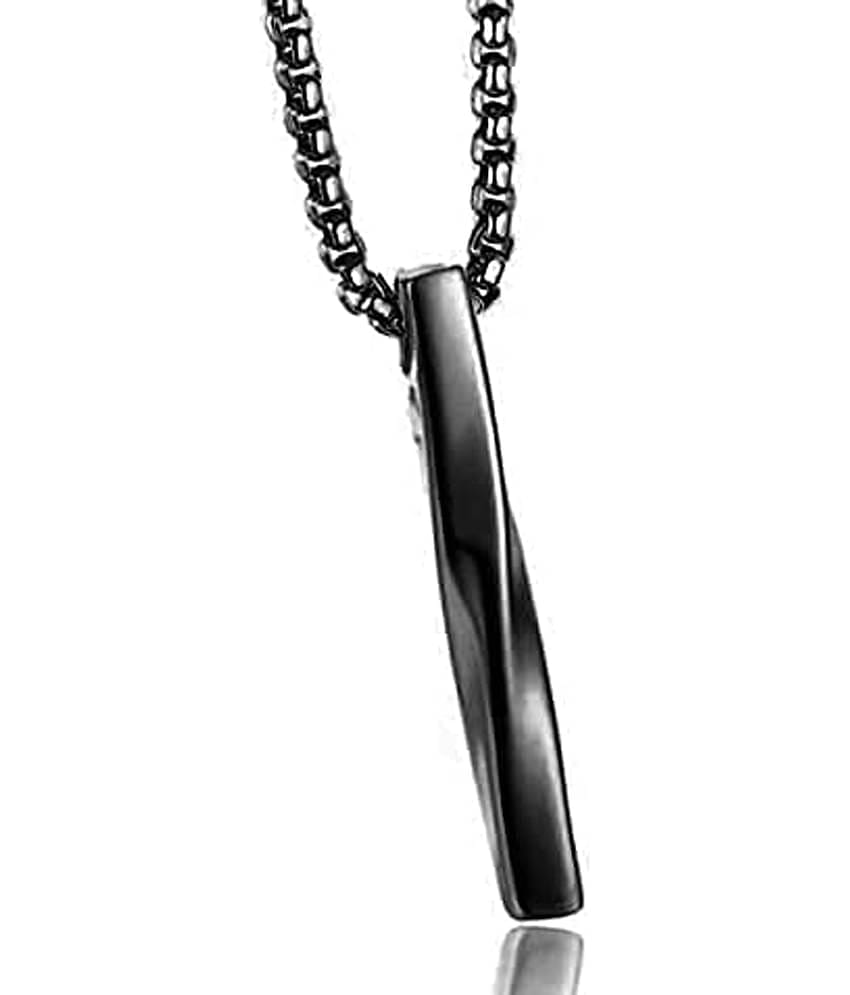 Fashion Frill Elegant Black Chain For Men Stainless Steel Twisted Bar Pendant Necklace Silver Plated Black Chain For Men Boys Men's Jewellery Anniversary Gift For Husband Boyfriend