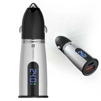 Portronics Car Power Armour 55.5W Dual Port Car Charger, 33W Type-C PD | 22.5W USB-A Port, LED Display for Voltage Monitoring Portronics Car Power Armour 55.5W Dual Port Car Charger, 33W Type-C PD | 22.5W USB-A Port, LED Display for Voltage Monitoring