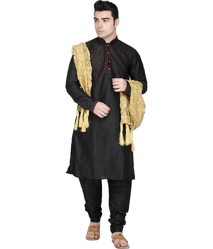 SKAVIJ Black Silk Blend Kurta Pyjama Set