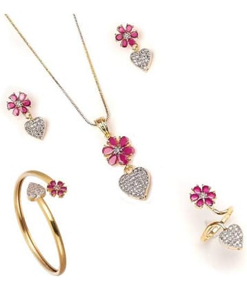 Navya Collections Maroon Studded Floral Design Ameican Diamond Heart Shape  Combo Set
