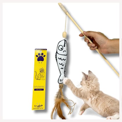 A+a Pets' Cat Wand Teaser Interactive Toy with Retractable Pet Toy for Cats, Puppies, and Small Animals (Nemo White)