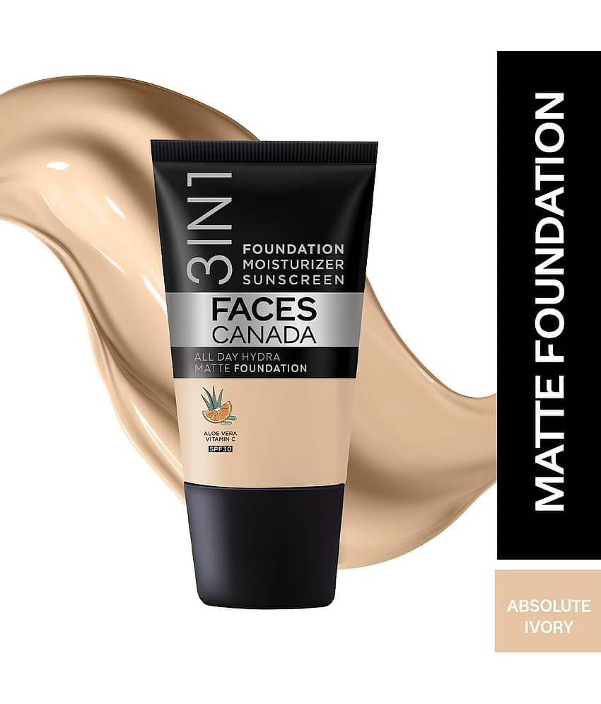 FACES CANADA 3in1 Hydra Matte Foundation + Moisturizer + SPF 30, Medium Natural 022, 18ml (Pack of 1)