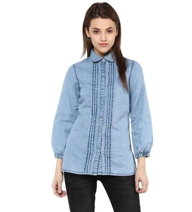 Women's Denim Solid 3-4th Sleeves Standard Length Shirt (Blue, M)-PID55833 Women's Denim Solid 3-4th Sleeves Standard Length Shirt (Blue, M)-PID55833