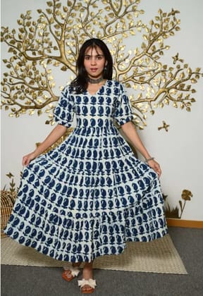 Wine And Blue Cotton Premium And Elegant Anarkali For Women