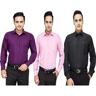 Baleshwar Men Multicolor Solid Formal Shirt (Pack of 3)