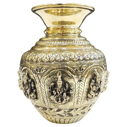 Brass Ashta Lakshmi Lota | Sacred Water Pot for Puja, Height : 6 Inch (BSMAS1914 D)