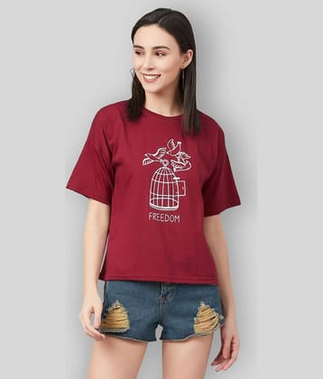 Chimpaaanzee Women Cotton Printed Regular Fit Round Neck T-Shirt ( Maroon )