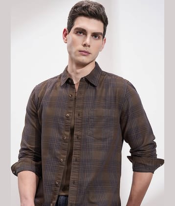 Highlander Cotton Blend Slim Fit Checks Full Sleeves Men's Casual Shirt - Khaki ( Pack of 1 )