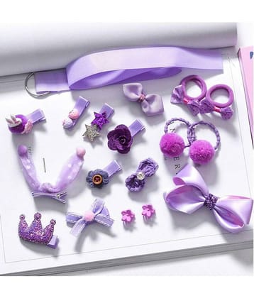 FOK Set of 18 Pieces Fancy Headwear Acessories For Baby Girls/Toddlers - Purple