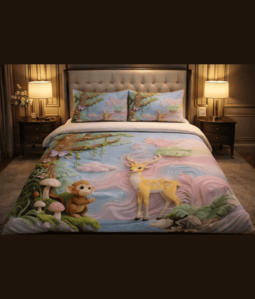 YKNIP 7D Digital Print Purple Cotton 1 Double Bedsheet with 2 Pillow Covers ( 254 cm x 228 cm )