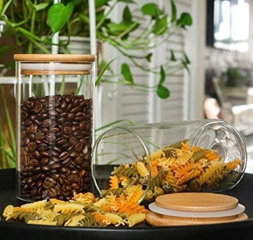 Wooden lid jar 1050 ML Kitchen Containers For Sugar, Candy, Cookie, Rice Spice Jam Honey Grocery Pickle Dry Fruit (PACK OF 2)