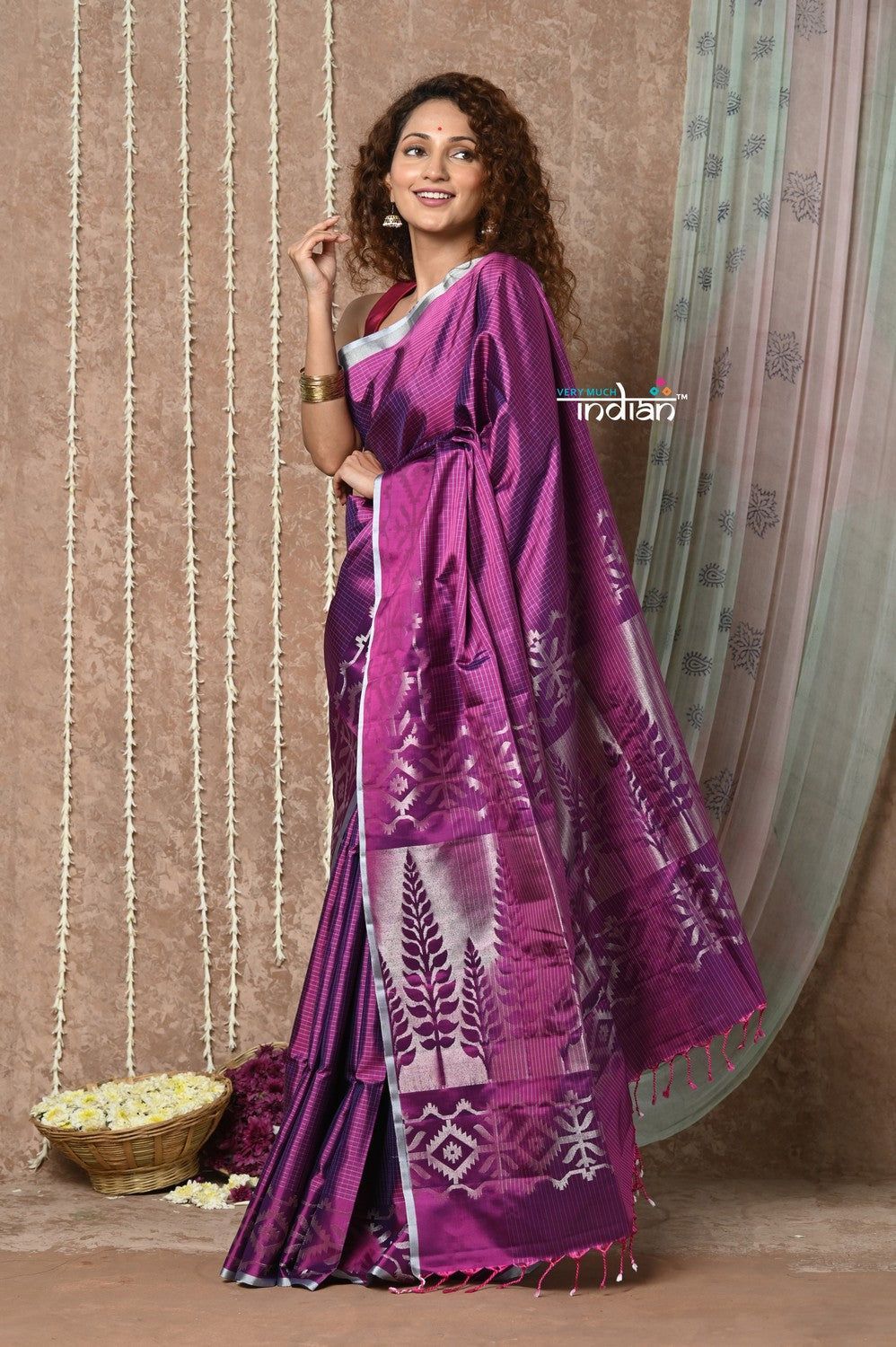 Tyohaar ~ Handloom Pure Silk Saree with Handwoven Zari Work On Pallu ~ Dark Purple