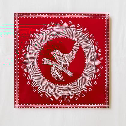 Himadri Emporium Premium Aipan Art Monal Bird (Red Frame in wood)