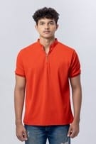 Aurora Red Polo With Mandarin collar & Zipper