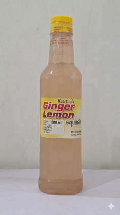 Keerthy Food Products Ginger Lemon Squash | Refreshing Ginger & Lemon Drink Concentrate | Tangy & Zesty Beverage Syrup | 500ml