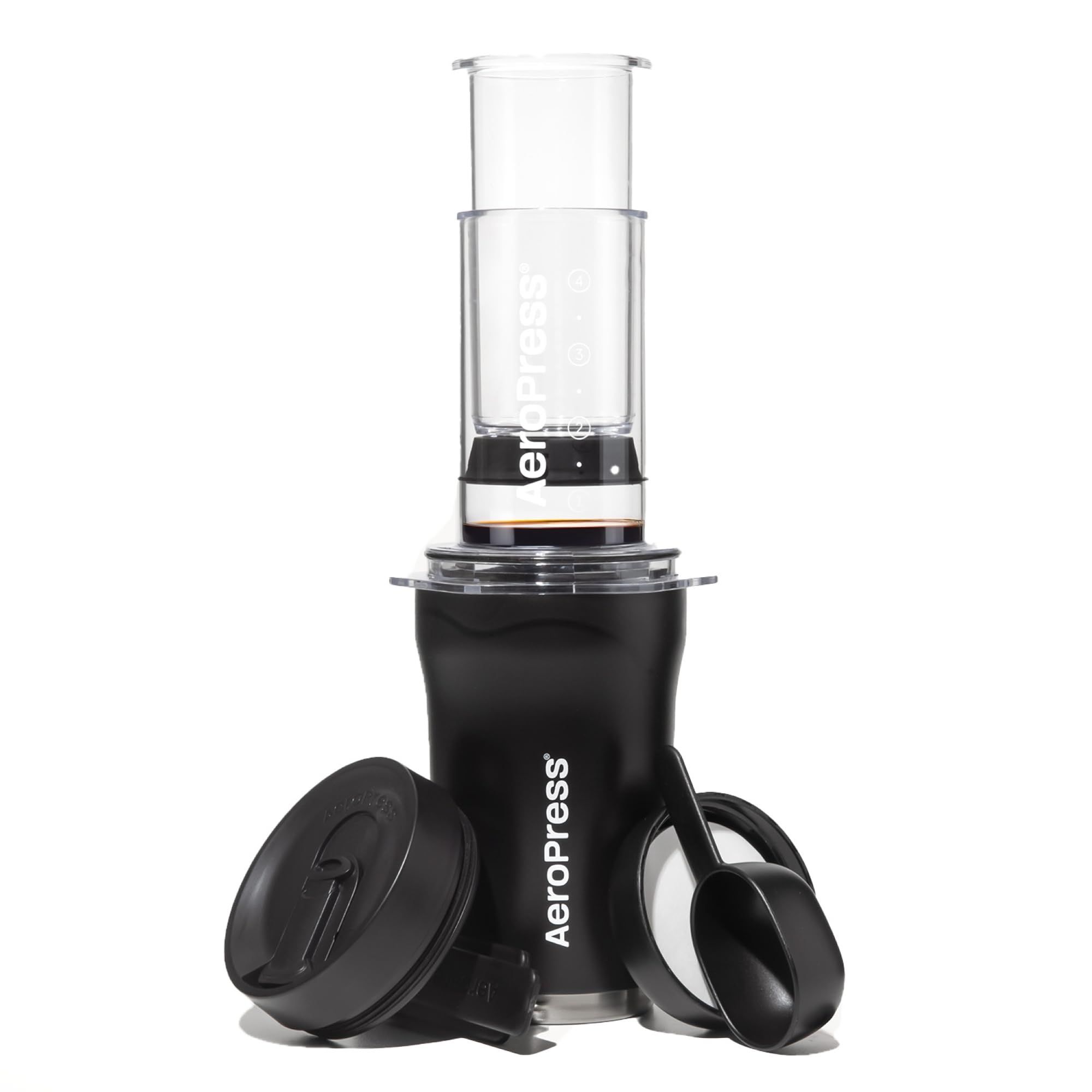AeroPress Go Plus, Small Portable Coffee Maker Kit, Travel, Camping & Office, All-in-One French Press, Pour-Over & Espresso Style Manual Brewer, 2 Min Brew for Less Bitterness, More Flavor, Black AeroPress Go Plus, Small Portable Coffee Maker Kit, Travel