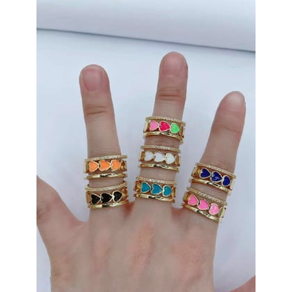 Heart Gold American Diamond White Enamel Copper Adjustable Band Ring For Women-WHITE