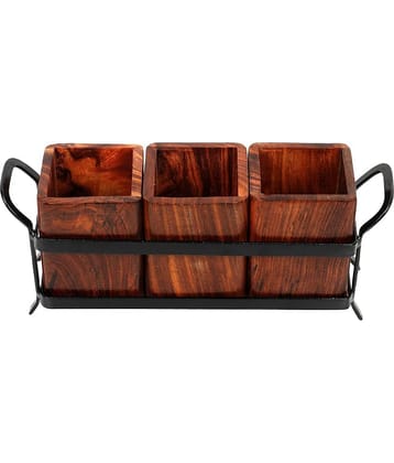 SWH Brown Wooden Cutlery Holder ( Pack of 1 )