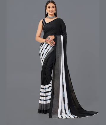 LEELAVATI Georgette Printed Saree With Unstitched Blouse Piece ( Black )