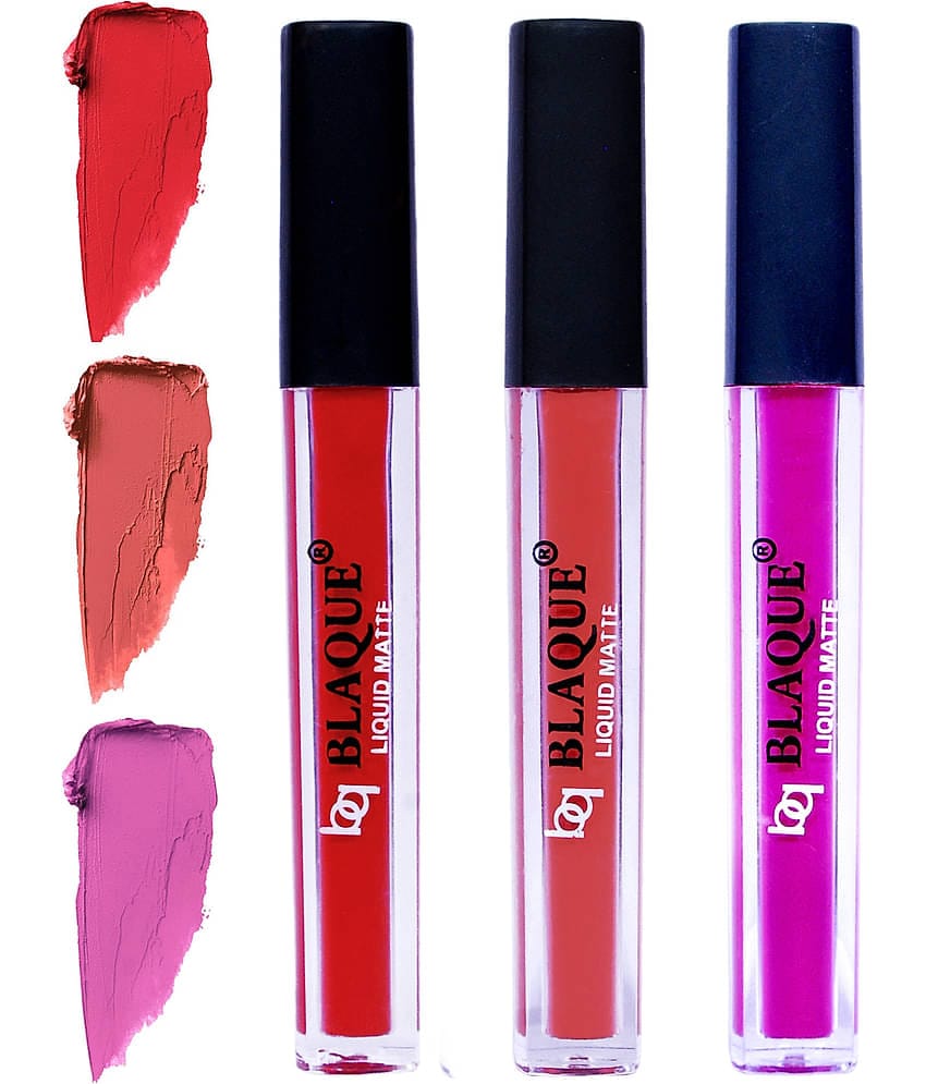 bq BLAQUE Matte Liquid Lipstick Combo of 3 Lip Color 4ml each, Waterproof - Orangish Red, Dark Coral, Swiss Light Magenta