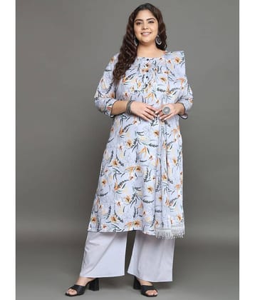 Tissu Cotton Printed Kurti With Palazzo Women's Stitched Salwar Suit - Light Grey ( Pack of 1 )