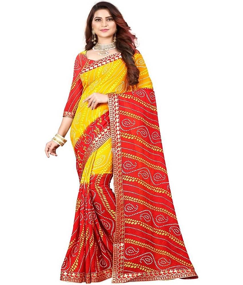 Kanooda Prints Georgette Printed Saree With Unstitched Blouse Piece ( Red )
