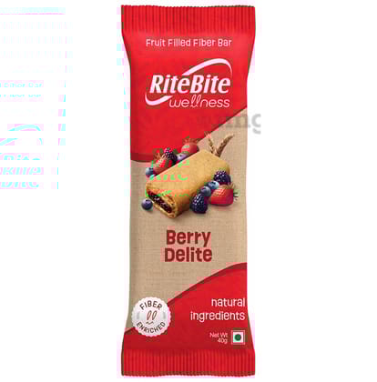Ritebite Berry Delite Energy Bar with No Maida and Real Fruits Fiber Enriched No Preservatives 40gm