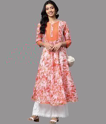 Yash Gallery - Orange Cotton Women's Flared Kurti ( Pack of 1 )