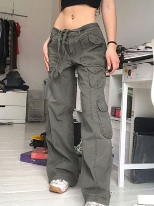 Washed Pocket Patched Cargo Jeans-S / Gray