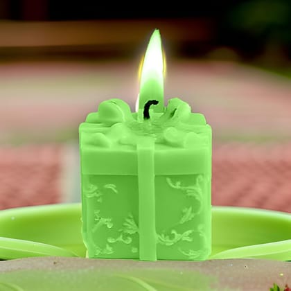 SS ENTERPRISE Organic Soy Wax Gift Shape Candle for Home Decor | Scented Aromatic Fragrance Candles | Smoke-Free Pillar Candles (Pack of 1, Green)