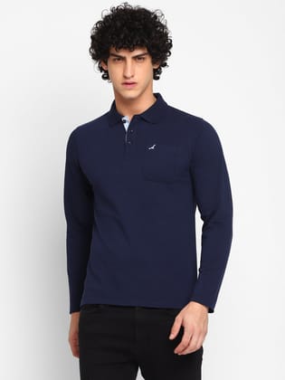 Full Sleeves Polo Collar T-Shirt with Pocket for Men - Navy Blue-S / Navy Blue