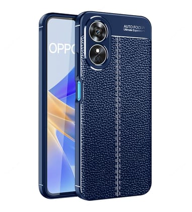 Vegan Leather Rugged Flexible TPU Series Shockproof Armor Back Cover for OPPO A17 4G, 6.56 inch, Blue
