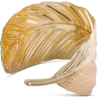 Gold Leaf Design Bangle for Women Nature Inspired Bracelet with Detailed Vein Texture Stylish Statement Jewelry