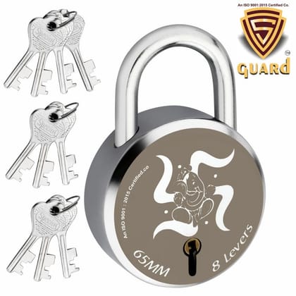 S-Guard Swastik Laser Printed Heavy Door Lock, Gate Lock-65MM-8 Levers, Double Locking 10 Key Padlock (Silver, Gold)