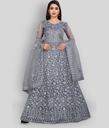 Apnisha - White Flared Net Women's Stitched Ethnic Gown ( Pack of 1 )