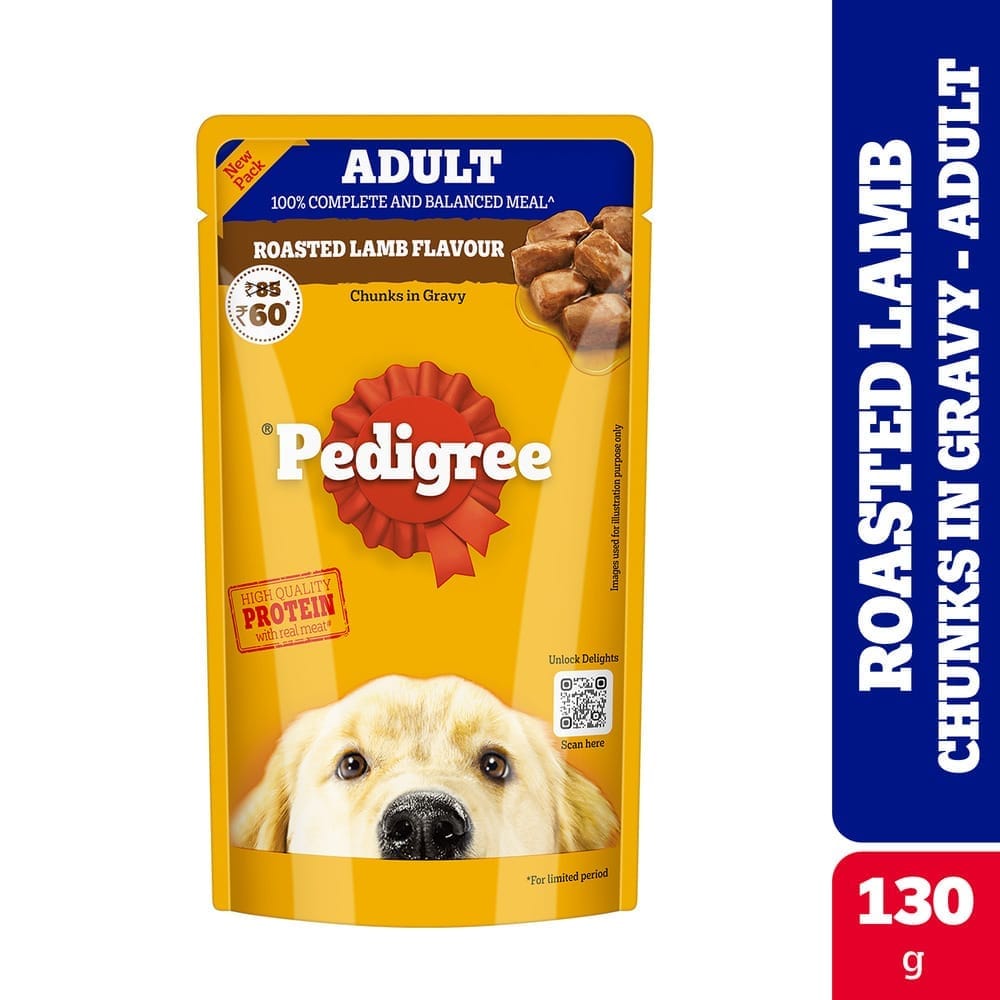 Pedigree Roasted Lamb Flavour Chunks in Gravy Adult Wet Dog Food 130g