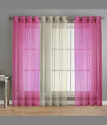 BELLA TRUE Solid Transparent Eyelet Curtain 5 ft ( Pack of 3 )  Pink