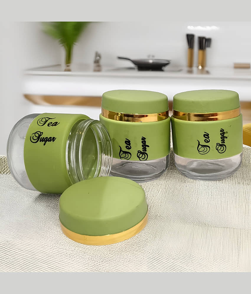 kitchrox Jars for Kitchen Glass Green Utility Container ( Set of 3 )
